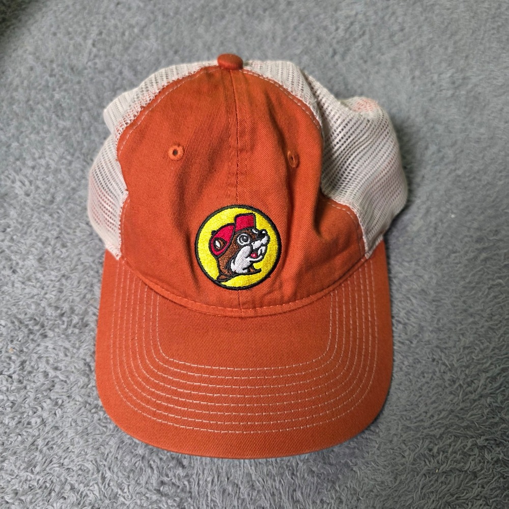 Buc-ee's Unisex OSFM Trucker Hat Orange Mesh Back Snapback Beaver Logo Cap